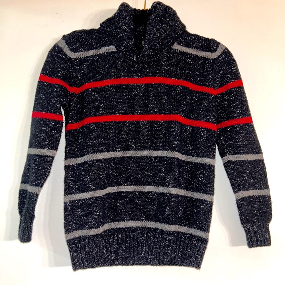 Boys Urban Pipeline Cowl Neck Sweater Size Medium Black with Red and Grey stripe